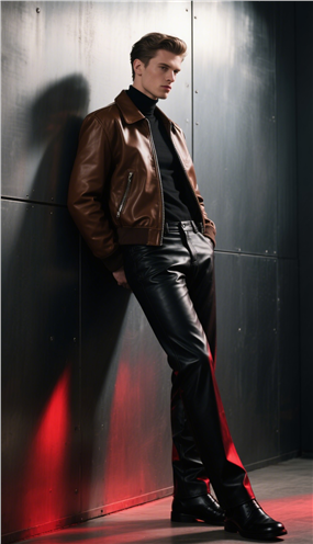 穿着皮衣皮裤的型男帅哥图片